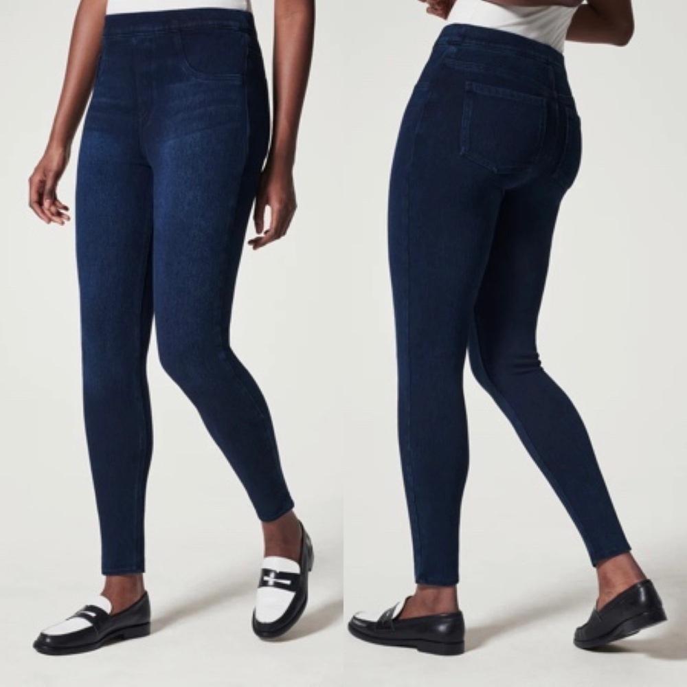 Spanx Twilight Dark Rinse Stretch Knit Jean-ish Ankle Leggings